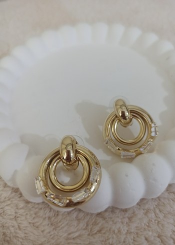 14K VIP kesme taşlı iç içe halka küpe
