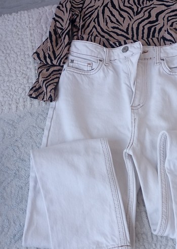 Trendyol & Milla Beyaz Midi Boy Bol Kesim Kadın Kot Pantolon