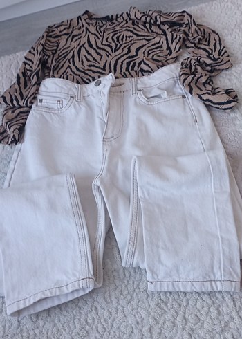 xs Beden beyaz Renk Beyaz Midi Boy Bol Kesim Kadın Kot Pantolon