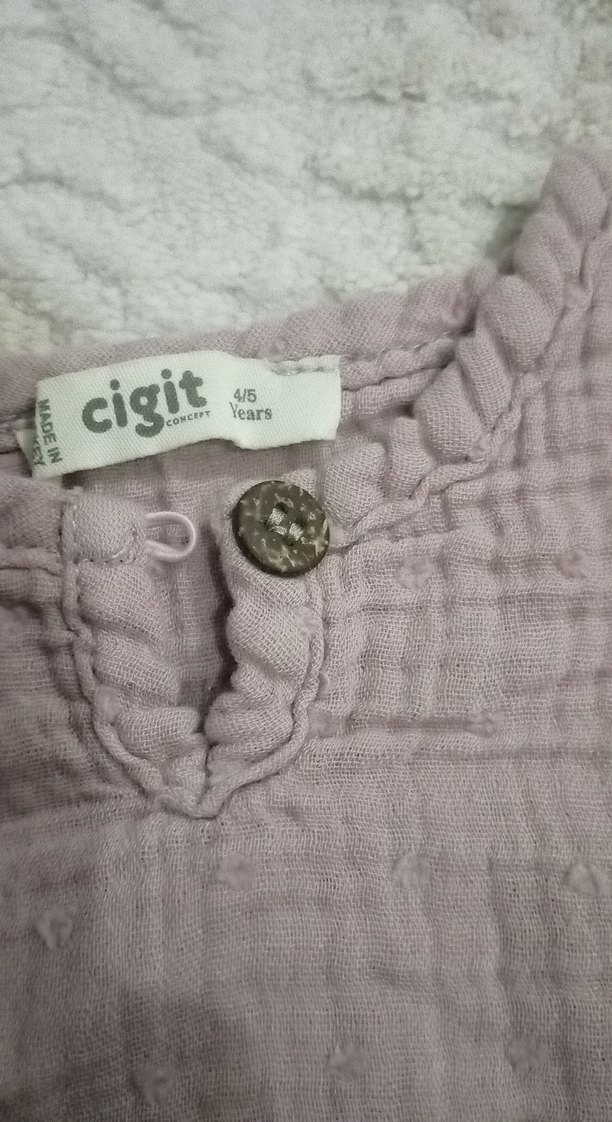 Kız Çocuk Bej Keten V Yakalı Gömlek - Görsel 3