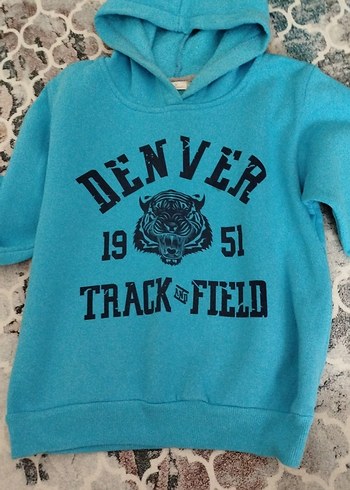 Turkuaz Kapüşonlu Erkek Çocuk Sweatshirt - Görsel 3