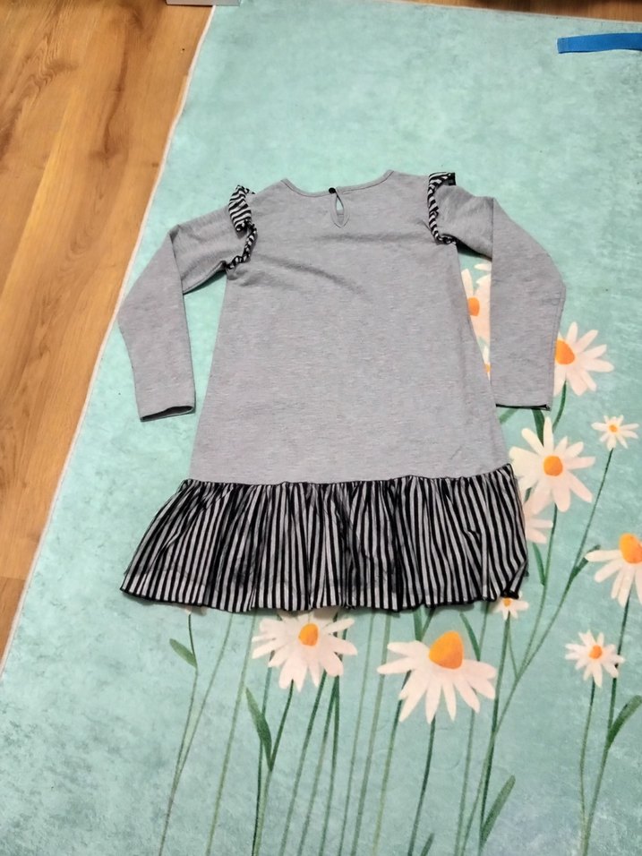 Kız Çocuk Gri Uzun Kollu Unicorn Elbise - Görsel 2