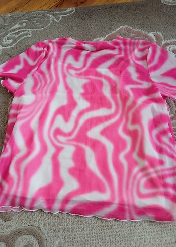 Kızlar için Pembe Batik Desenli Kısa Kollu Tişört - Görsel 3