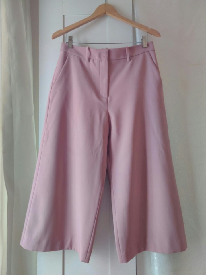 Pudra Pembe Midi Krep Kumaş culotte Pantolon - Görsel 2