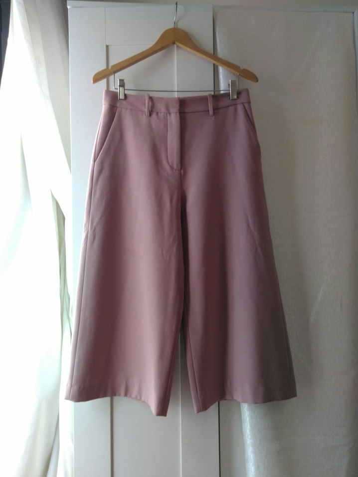 Pudra Pembe Midi Krep Kumaş culotte Pantolon - Görsel 4