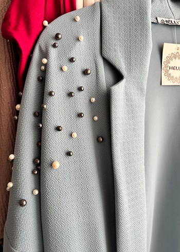 s Beden İnci Detaylı Su Yeşili Kadın Blazer