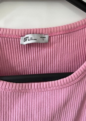 l Beden Pembe Keten Mini Crop Top, Kolsuz, Basic