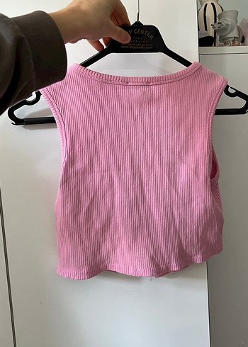 Loft Pembe Keten Mini Crop Top, Kolsuz, Basic