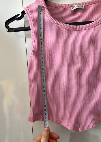 l Beden pembe Renk Pembe Keten Mini Crop Top, Kolsuz, Basic