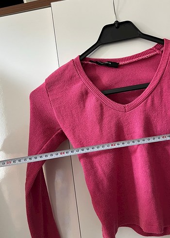 Koton Pembe fitilli dar v yaka crop bluz zara mango
