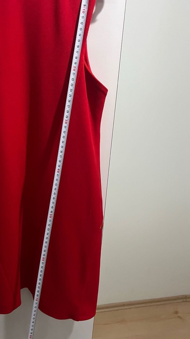 Kırmızı Fermuarlı Kolsuz Kalem Elbise - Görsel 4