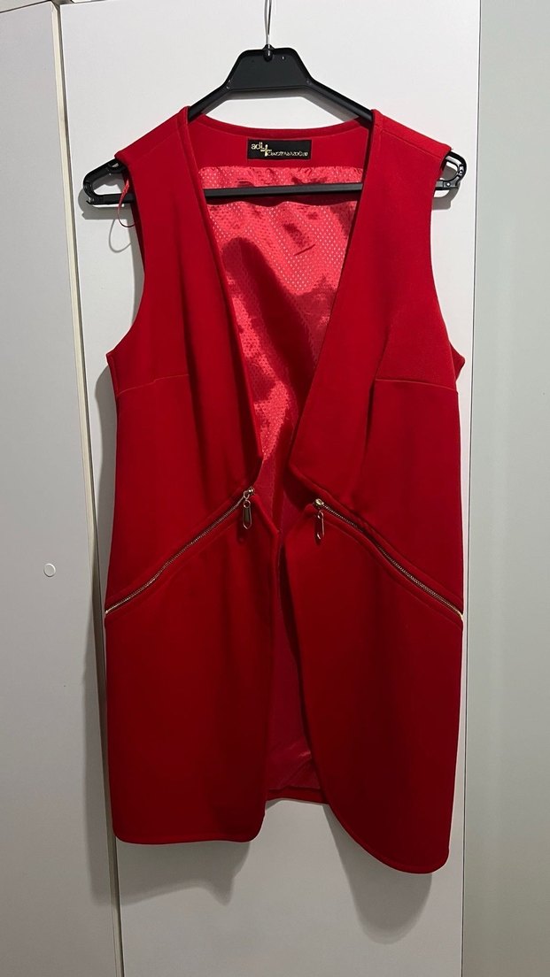 Kırmızı Fermuarlı Kolsuz Kalem Elbise - Görsel 2