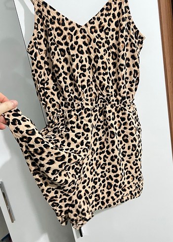 Leopar Desenli Kemerli Mini Tulum - Görsel 2