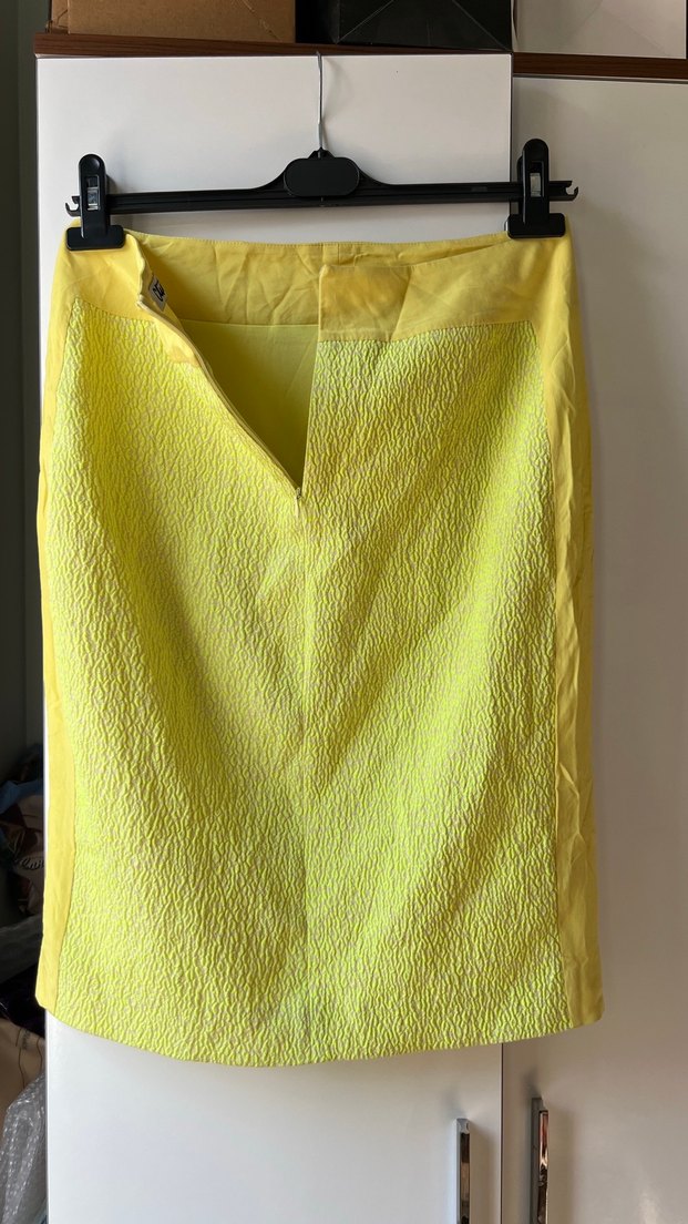 Neon sarı jakarlı kalem etek beymen club - Görsel 3