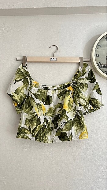 H&m 38 beden mini üst limonlu yeşil yazlık madonna yaka