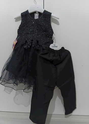 Kız Çocuk Siyah Nakışlı Fırfırlı Elbise - Görsel 2