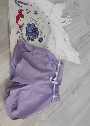 Bebek Kız Mor Pastel Baskılı Fırfırlı Takım