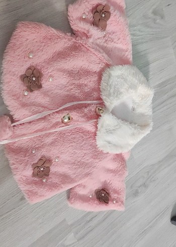 Kız Çocuk Pembe Kürklü Nakışlı Mont Bolero