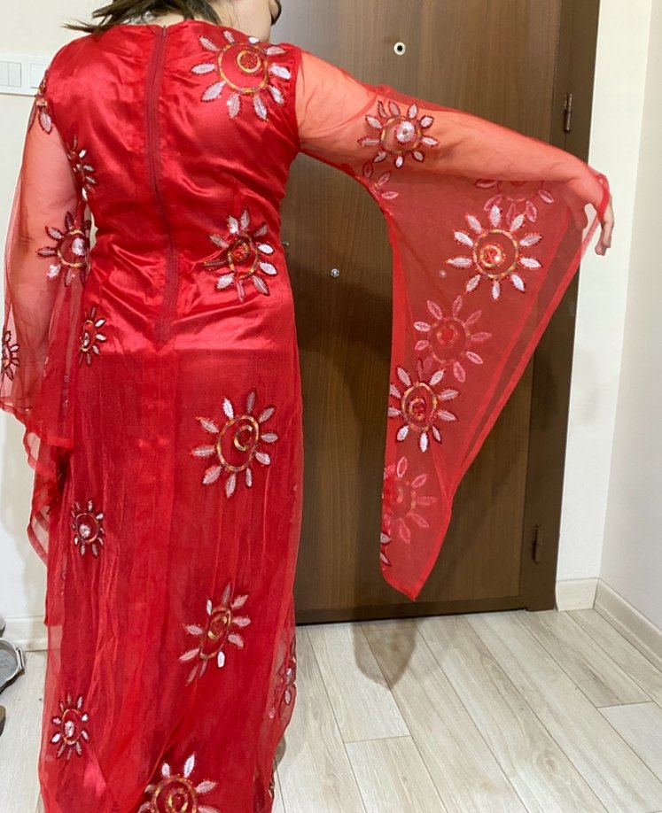 Nakışlı Kırmızı Uzun Kadın Hint Elbisesi(kına elbisesi) - Görsel 2