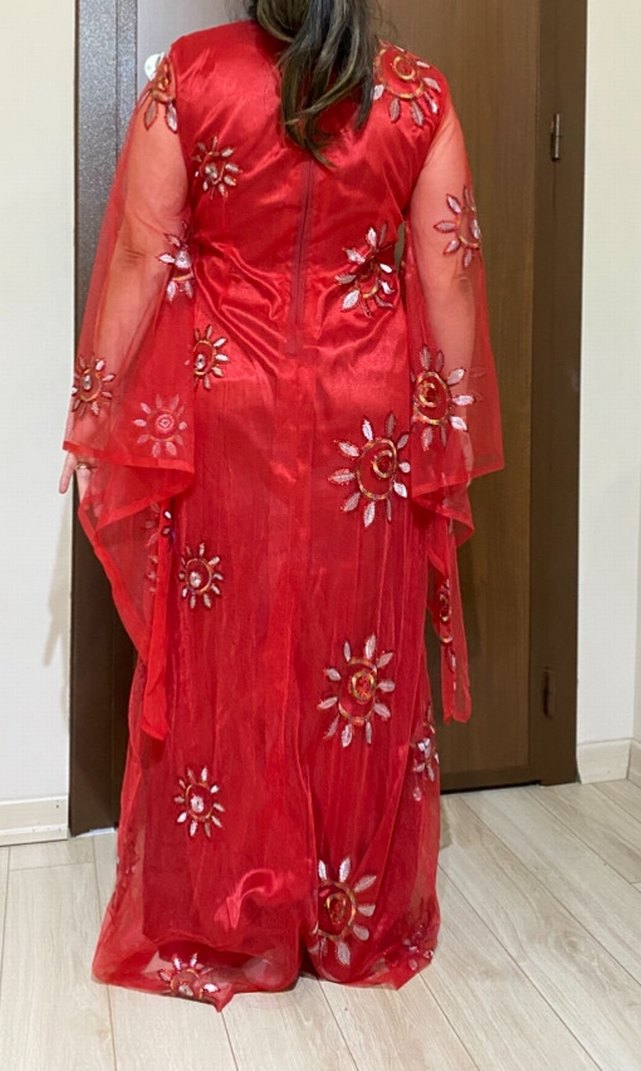 Nakışlı Kırmızı Uzun Kadın Hint Elbisesi(kına elbisesi) - Görsel 3