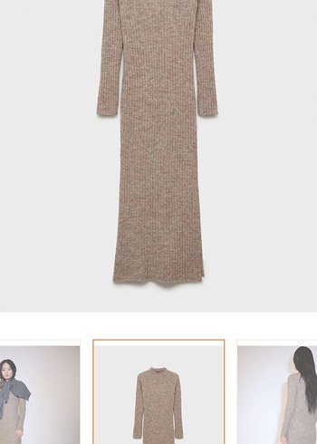 Bej Uzun Triko Kadın Elbise - Görsel 2