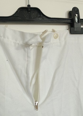 Diğer Beyaz Keten Düğmeli Kadın Pantolon