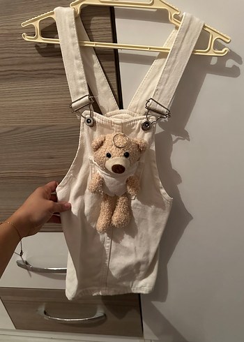 Kız Çocuk Beyaz Askılı Tulum Ayıcık Detaylı