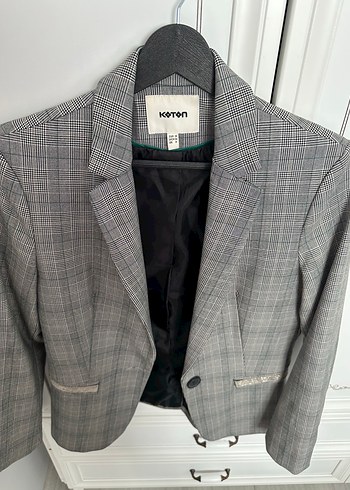 Gri Kareli Düğmeli Ofis Ceketi - Görsel 5