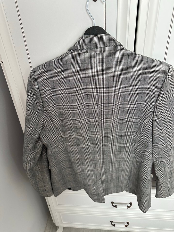 Gri Kareli Düğmeli Ofis Ceketi - Görsel 2