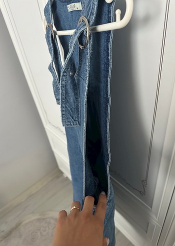 m Beden mavi Renk Mavi Kemerli Kadın Denim Tulum