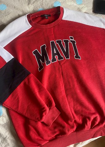 Kırmızı Mavi Baskılı Kadın Sweatshirt - Görsel 2