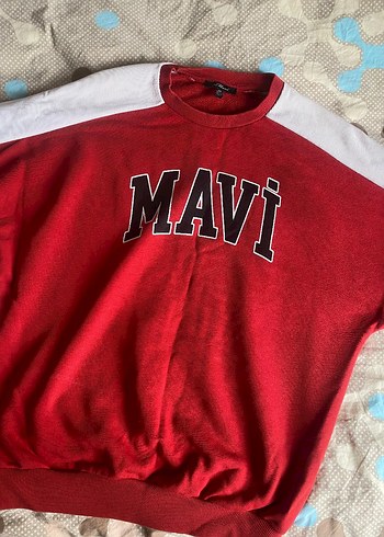 Kırmızı Mavi Baskılı Kadın Sweatshirt