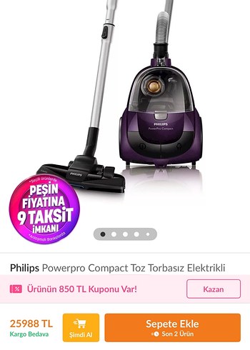 Mor Philips Toz Torbasız Elektrikli Süpürge - Görsel 2