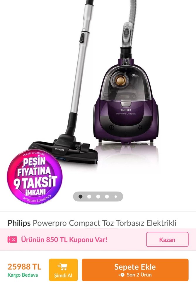 Mor Philips Toz Torbasız Elektrikli Süpürge - Görsel 2
