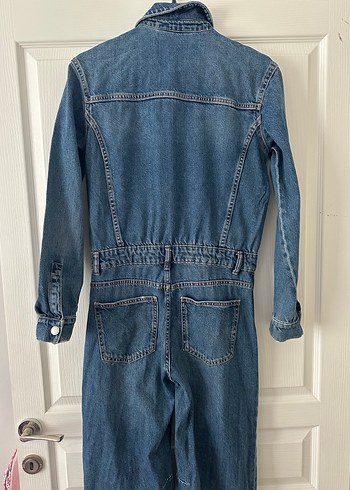 s Beden mavi Renk Düğmeli Denim Kadın Tulum