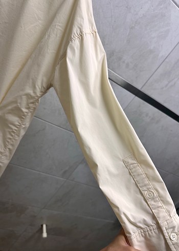 Düğmeli Beyaz Keten Kadın Gömlek - Görsel 3