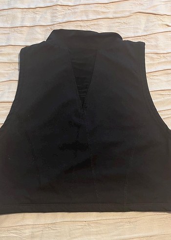 m Beden siyah Renk Fermuarlı Siyah Yüksek Yakalı Crop Top