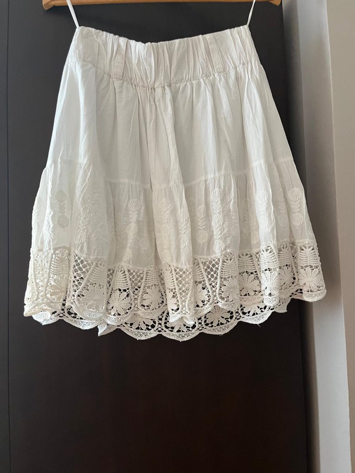 Bershka Dantel Detaylı Bohem Beyaz Midi Etek - Görsel 2