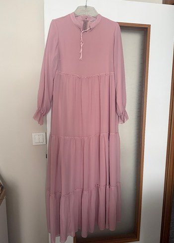 Pembe Uzun Kollu Tesettür Elbise - Görsel 2
