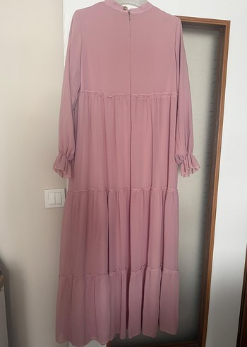 Pembe Uzun Kollu Tesettür Elbise - Görsel 4