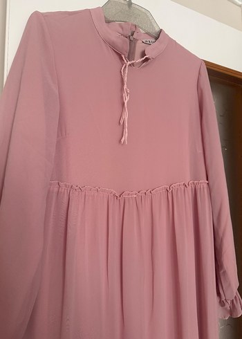 Pembe Uzun Kollu Tesettür Elbise - Görsel 3