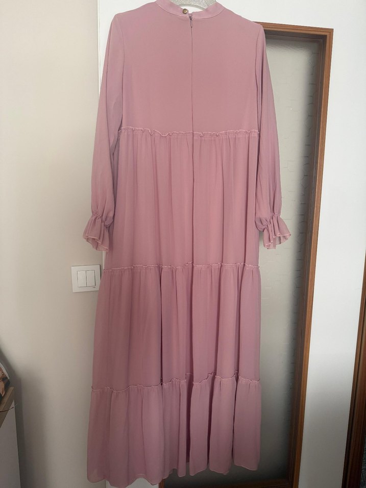 Pembe Uzun Kollu Tesettür Elbise - Görsel 4