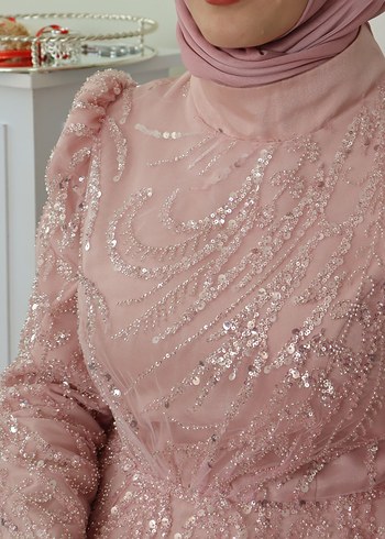 Pudra Pembe Tesettür Abiye - Görsel 3