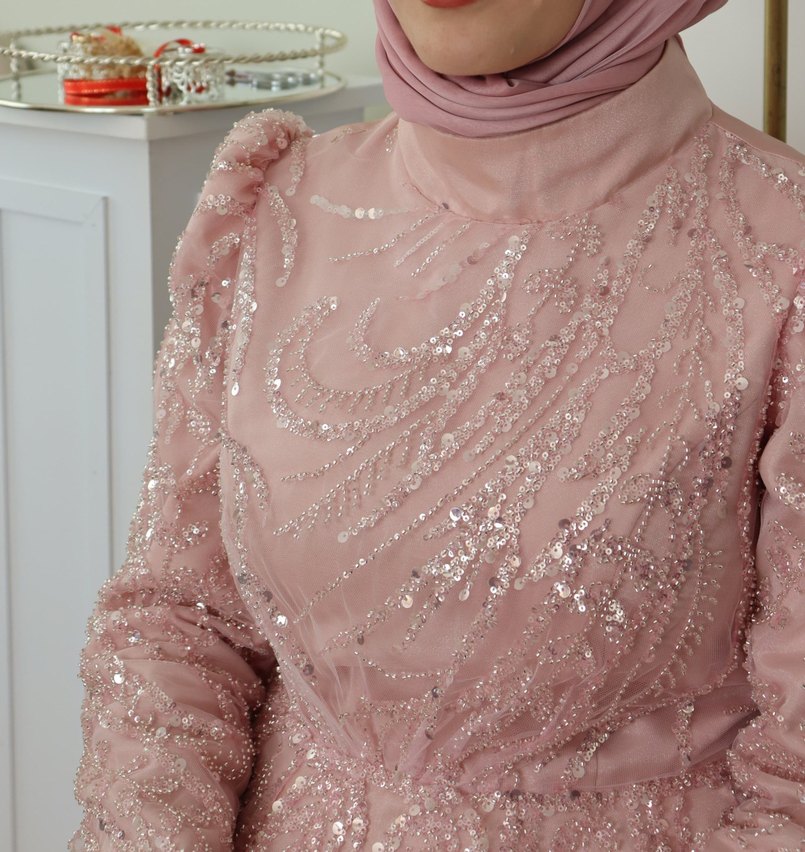 Pudra Pembe Tesettür Abiye - Görsel 3