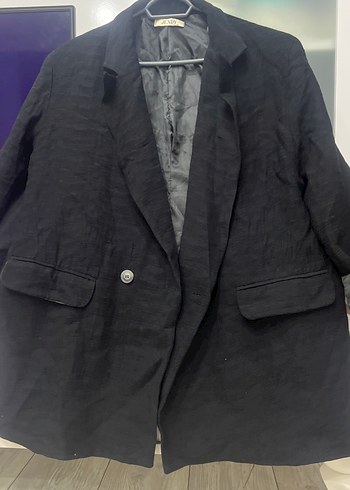 Diğer Siyah Keten Düğmeli Kadın Blazer