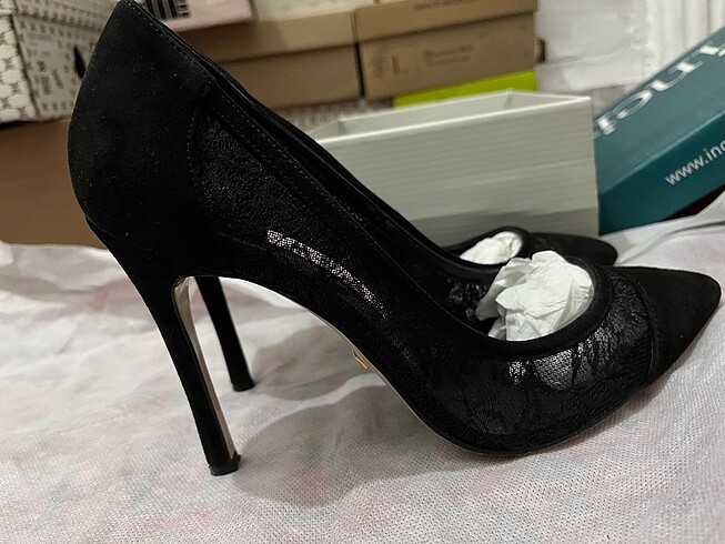 Dantelli hakiki süet deri Stiletto