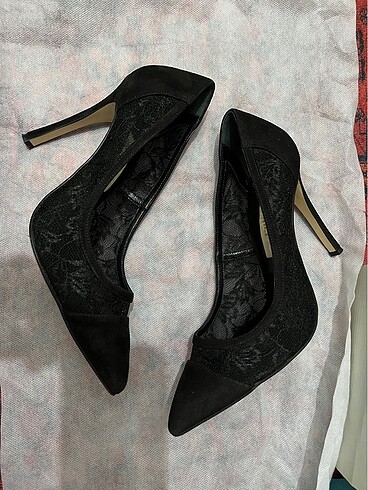 38 Beden siyah Renk Dantelli hakiki süet deri Stiletto