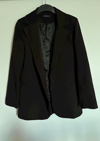 s Beden Düğmeli Siyah Kadın Blazer Ceket