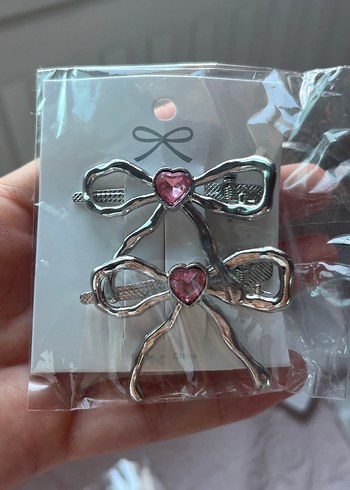 Diğer Pembe Kalp Detaylı Metal Fiyonk Toka Seti