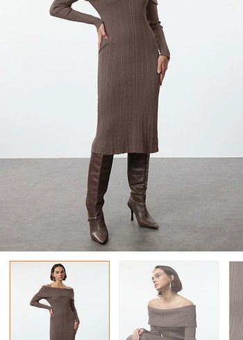 Kadın Kahverengi Uzun Triko Elbise - Görsel 2